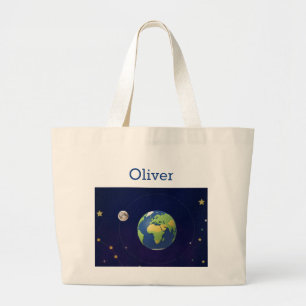 Cute Space Outer Solar System Personalized Name Large Tote Bag