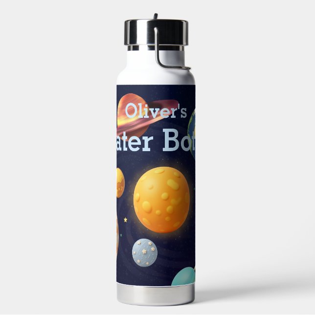 Cute Space Outer Solar System Personalized Name Water Bottle (Left)