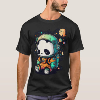 Cute Space Panda In Astronaut Space Suit Stars And T-Shirt