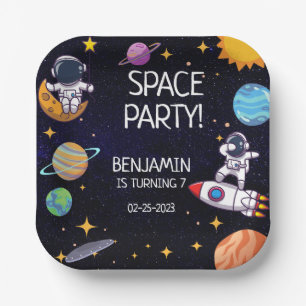 Cute Space Party Any Age Birthday Paper Plate