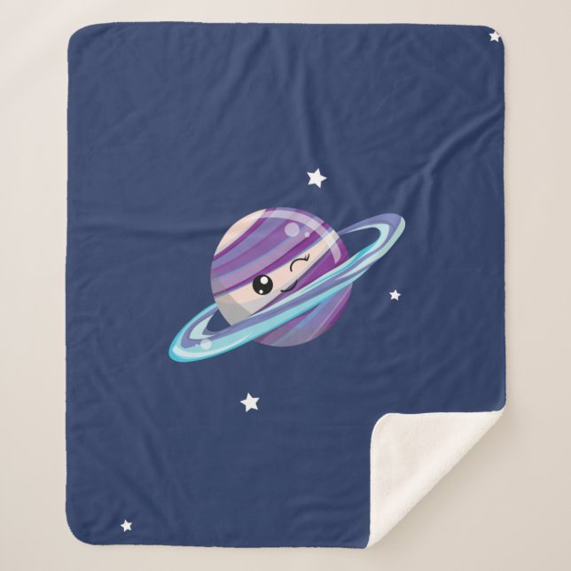 Cute Space Planet Saturn Galaxy Sherpa Blanket (Front)