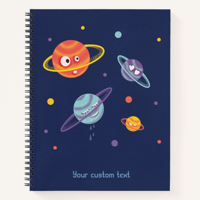 Cute Space Planets Fun Astronomy Notebook (Front)