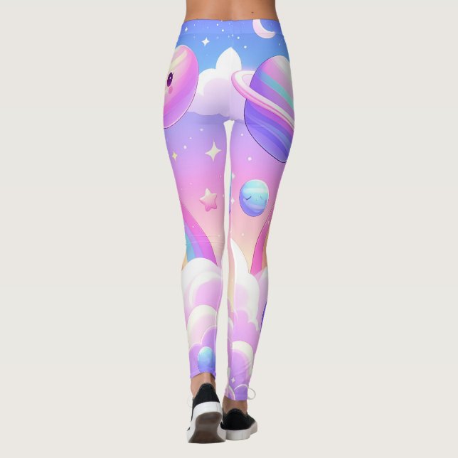 Cute Space Rainbow Design – Kawaii Planets Leggings (Back)