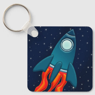 Cute Space Rocket and Outer Space Design Keychain