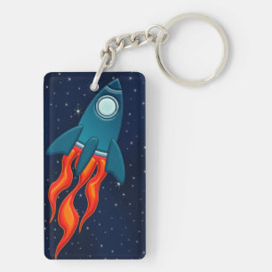 Cute Space Rocket and Outer Space Design Keychain