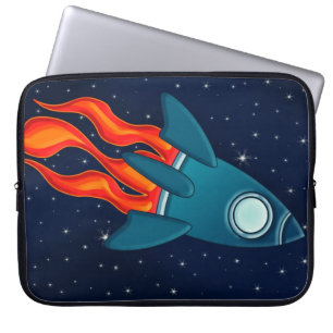 Cute Space Rocket and Outer Space Design Laptop Sleeve
