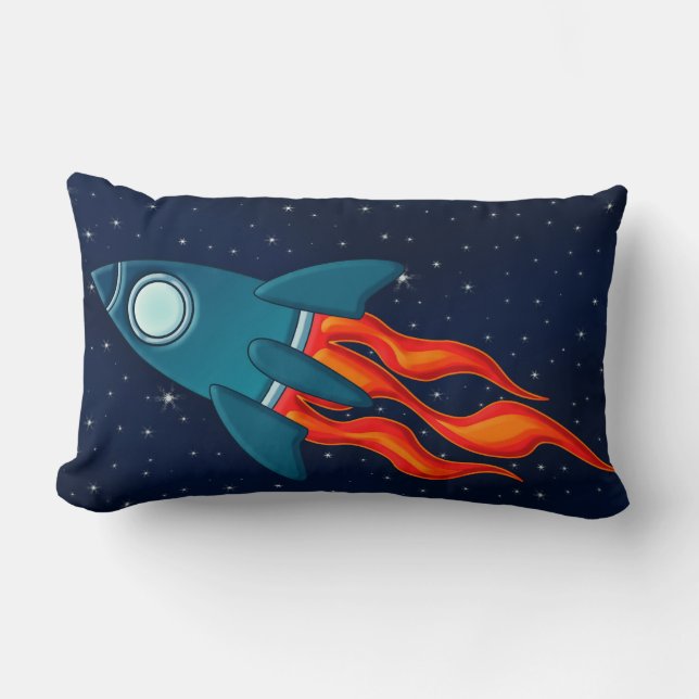 Cute Space Rocket and Outer Space Design Lumbar Pillow (Front)