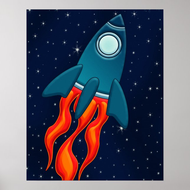 Cute Space Rocket and Outer Space Design Poster (Front)