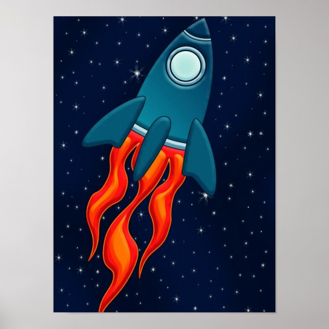 Cute Space Rocket and Outer Space Design Poster (Front)