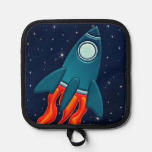 Cute Space Rocket and Outer Space Design Pot Holder