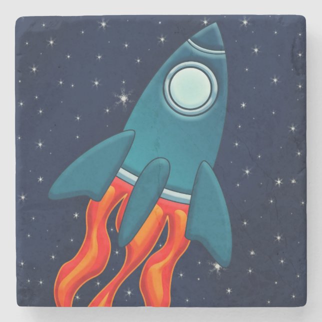 Cute Space Rocket and Outer Space Design Stone Coaster (Front)