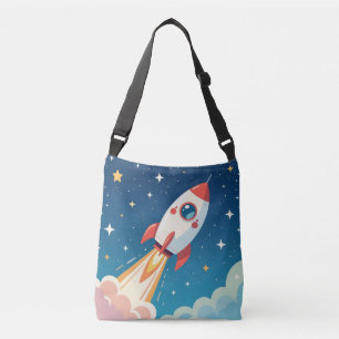 Cute space rocket blasting off crossbody bag