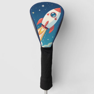 Cute space rocket blasting off golf head cover