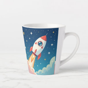 Cute space rocket blasting off latte mug