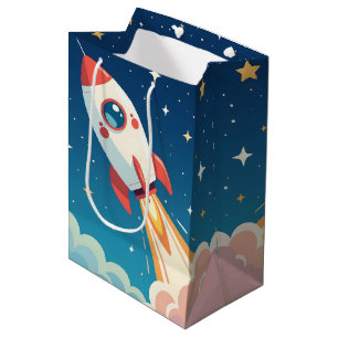 Cute space rocket blasting off medium gift bag
