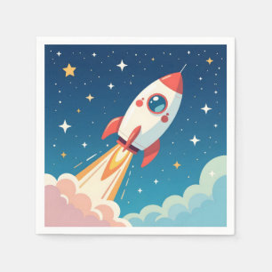 Cute space rocket blasting off napkin