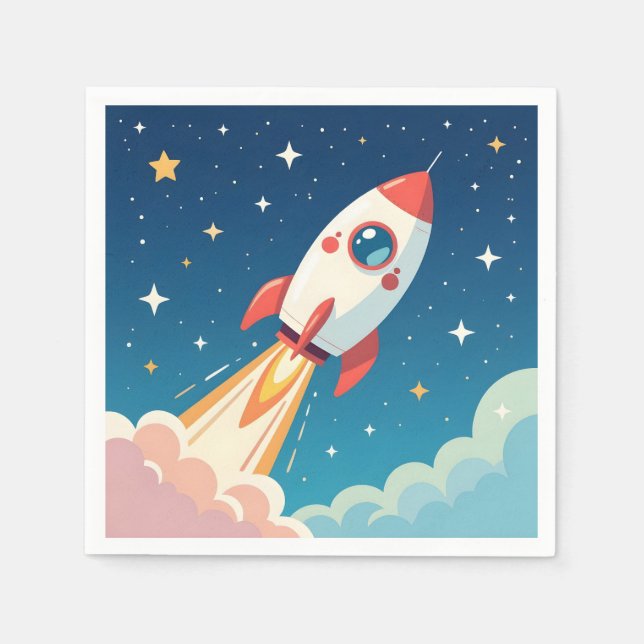 Cute space rocket blasting off napkin (Front)