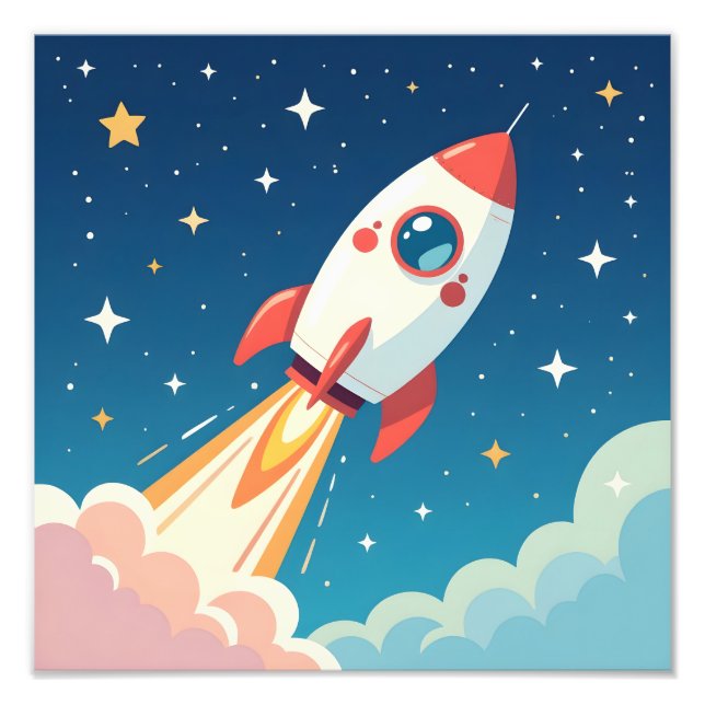 Cute space rocket blasting off photo print (Front)