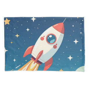 Cute space rocket blasting off pillowcase