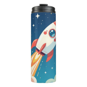 Cute space rocket blasting off thermal tumbler