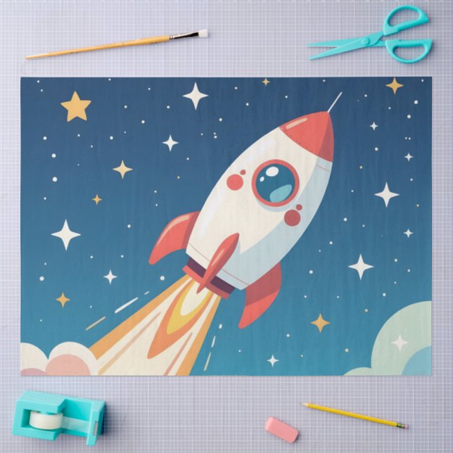 Cute space rocket blasting off tissue paper (Craft)