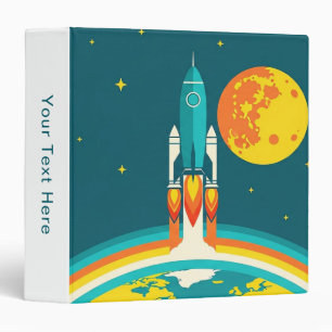 Cute Space Rocket Cartoon Binder