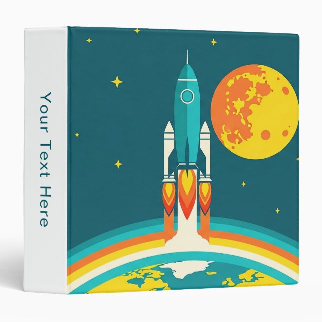 Cute Space Rocket Cartoon Binder (Front/Spine)