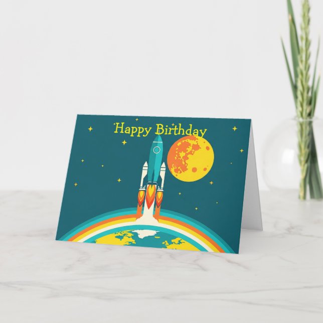 Cute Space Rocket Cartoon Card (Front)