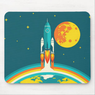Cute Space Rocket Cartoon Mouse Pad