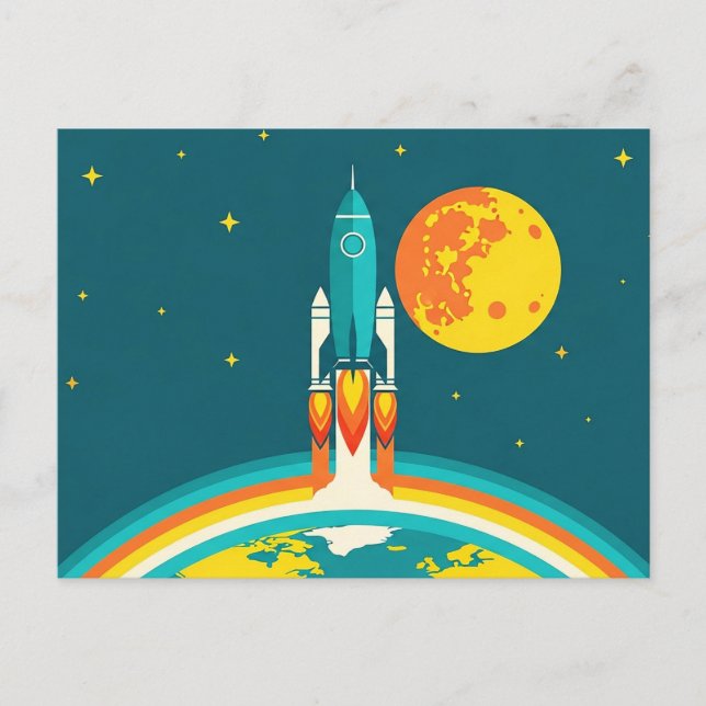 Cute Space Rocket Cartoon Postcard (Front)