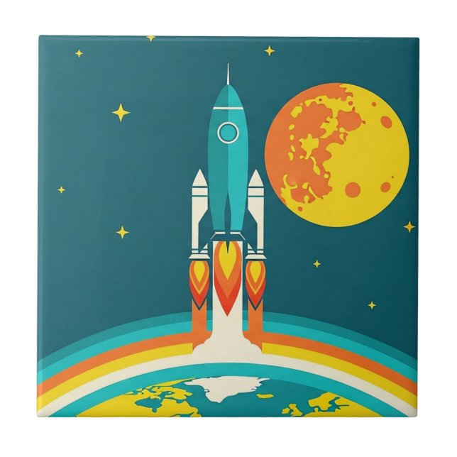 Cute Space Rocket Cartoon Tile (Front)