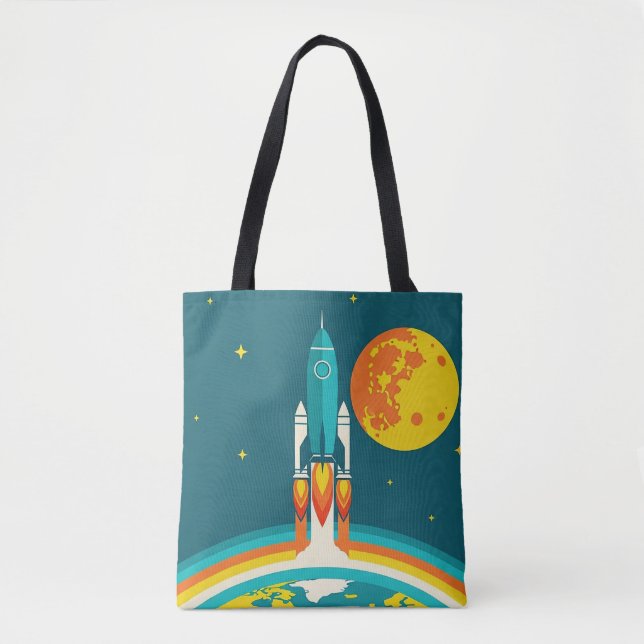 Cute Space Rocket Cartoon Tote Bag (Front)