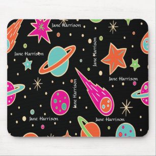 Cute Space Rocket Pattern Name Personalized Mouse Pad