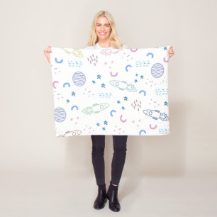 Cute Space Rockets Pattern Fleece Blanket