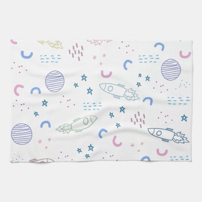 Cute Space Rockets Pattern | Kitchen Towel (Horizontal)