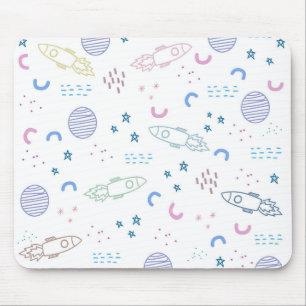 Cute Space Rockets Pattern Mouse Pad