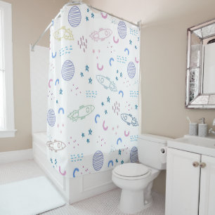 Cute Space Rockets Pattern   Shower Curtain