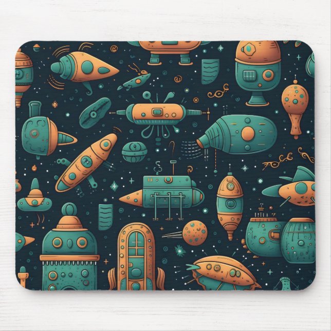 Cute Space Ship Pattern Mouse Pad (Front)