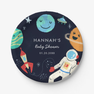 Cute Space Theme Baby Shower Paper Plate