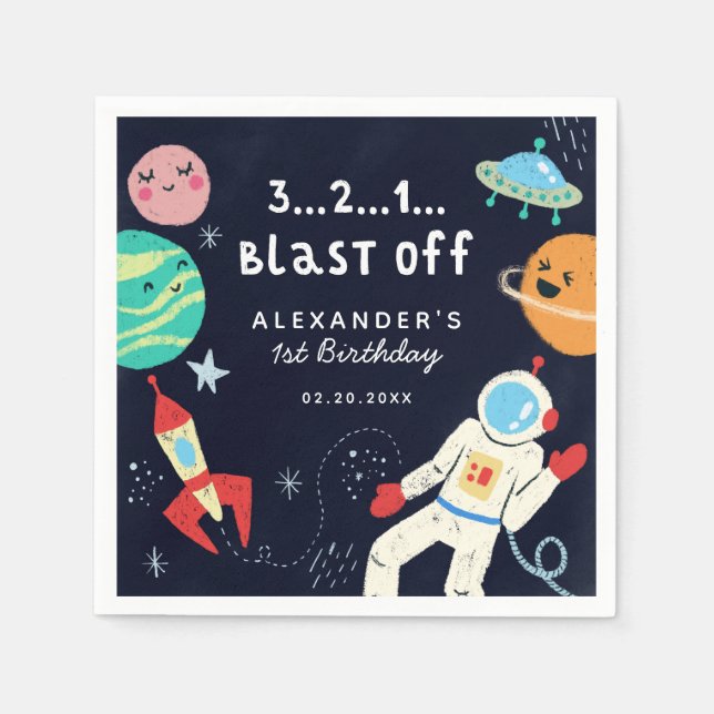 Cute Space Theme Birthday Party Napkin (Front)