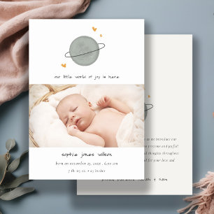 Cute Space World Heart Photo Faire-part de naissan