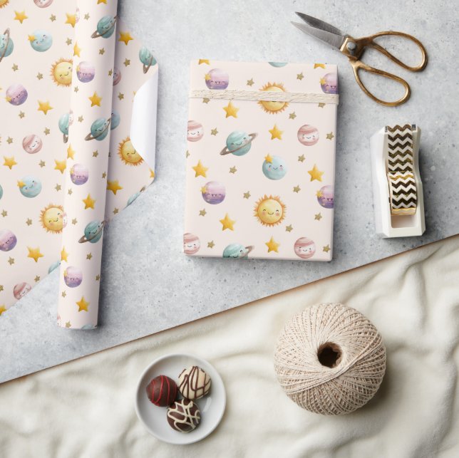 Cute Space Wrapping Paper with Planets and Stars (Crafts)