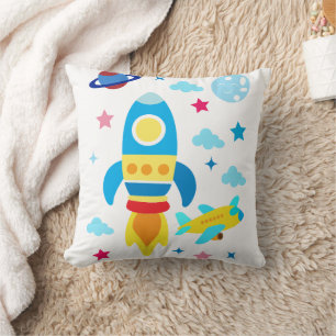 Cute Spacecraft Rocket Ships Pattern Throw Pillow