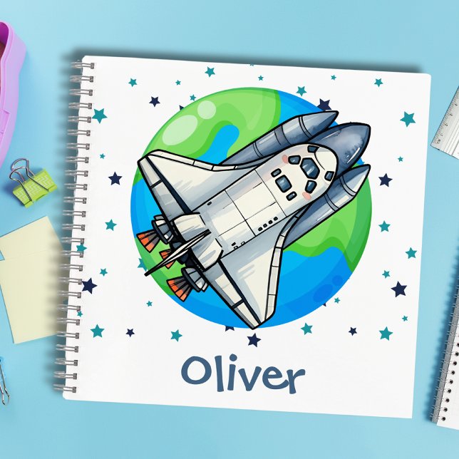 Cute Spaceship Above Earth Notebook (Creator Uploaded)