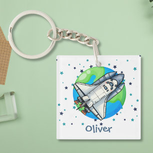 Cute Spaceship Around Earth Keychain