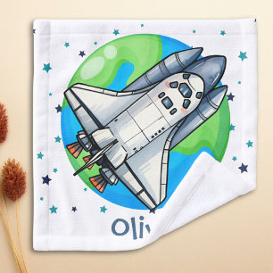 Cute Spaceship Around Earth Wash Cloth