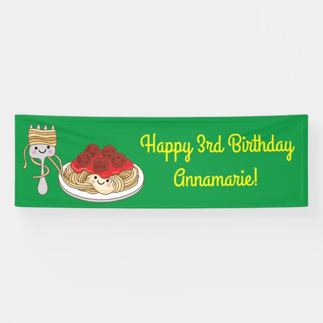 Cute Spaghetti Kids Birthday Party Kawaii Banner (Horizontal)