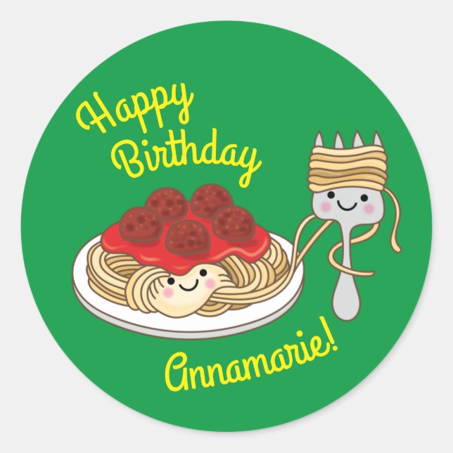Cute Spaghetti Kids Birthday Party Kawaii Classic Round Sticker (Front)