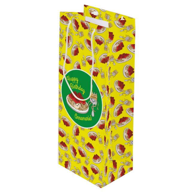 Cute Spaghetti Kids Birthday Party Kawaii Wine Gift Bag (Front Angled)