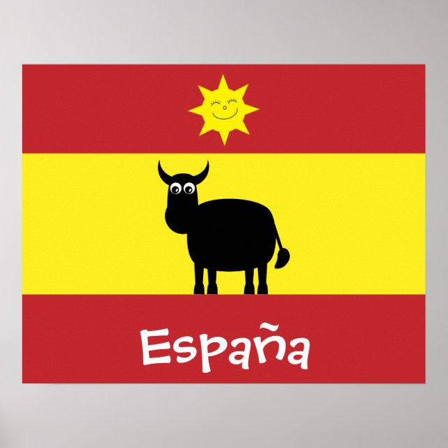 Cute Spanish Bull, Flag & Smiling Sun Poster (Front)